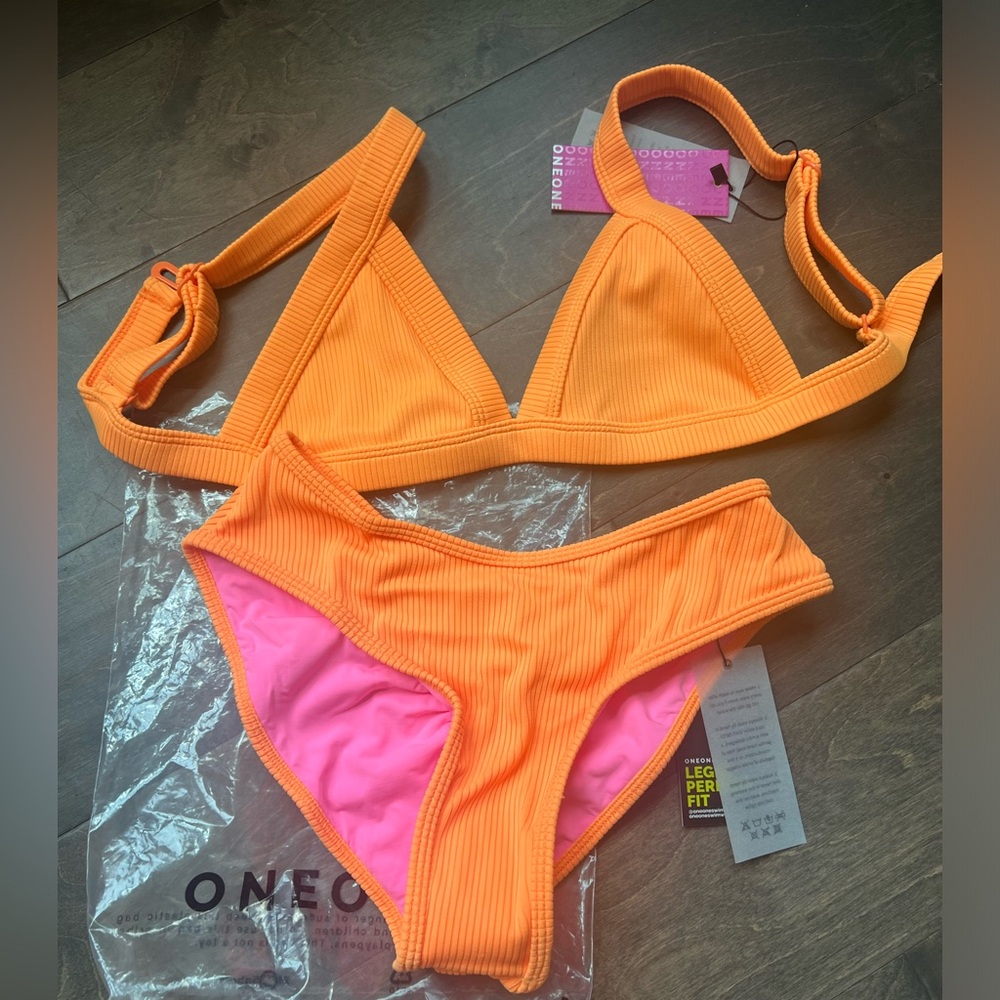 OneOne Swim Bikini SET - NWT orange ribbon Small top & bottom